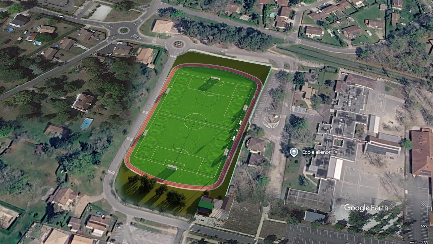 Insertion du projet — gazon synthétique et piste d'athlétisme